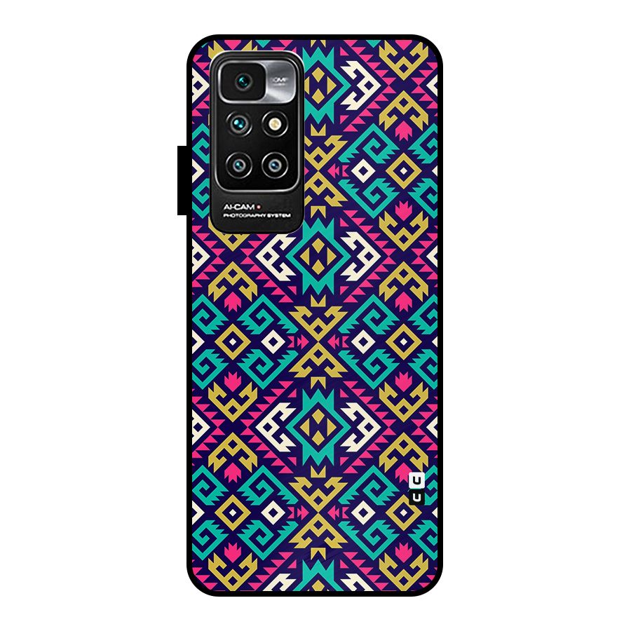 Retro Geometric Pattern Metal Back Case for Redmi 10 Prime