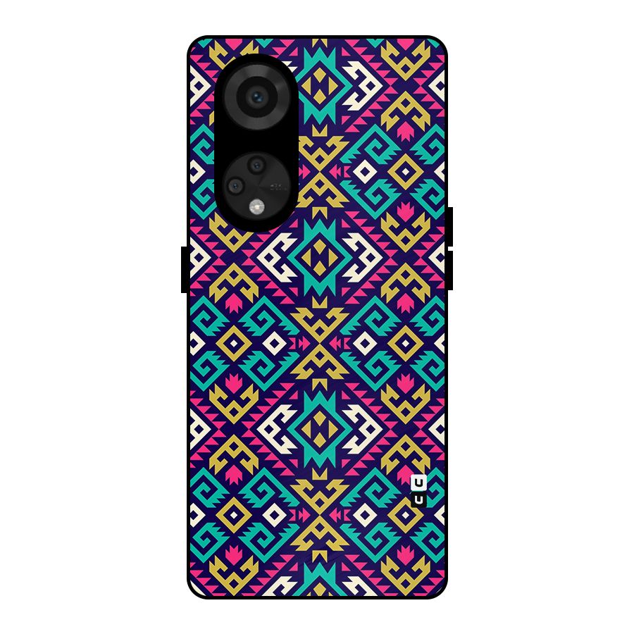Retro Geometric Pattern Metal Back Case for Reno8 T 5G