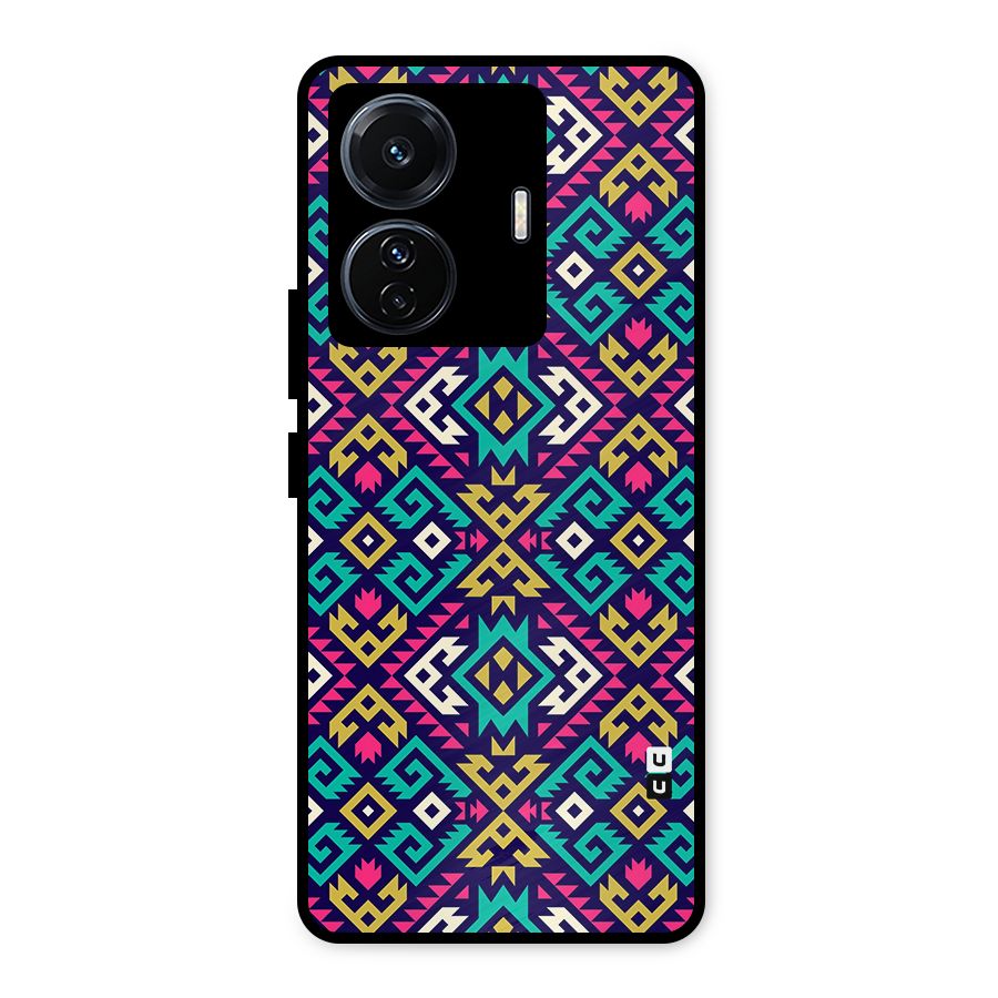Retro Geometric Pattern Metal Back Case for Vivo T1 Pro