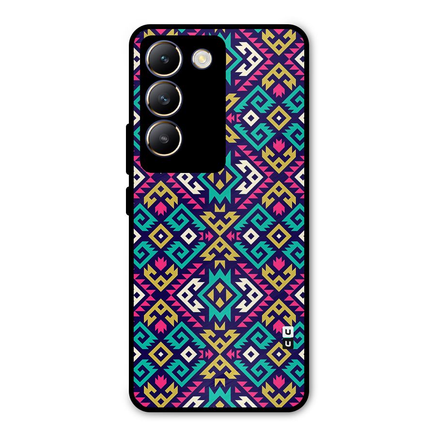 Retro Geometric Pattern Metal Back Case for Vivo T3 5G