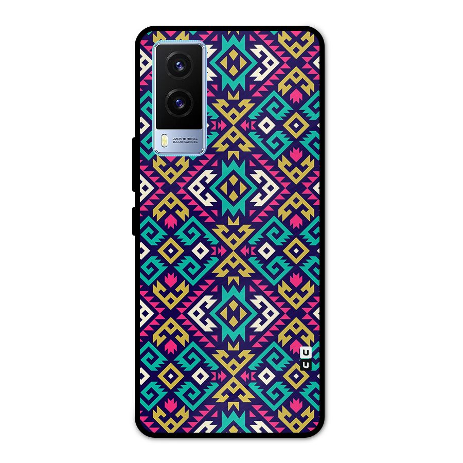Retro Geometric Pattern Metal Back Case for Vivo V21e 5G