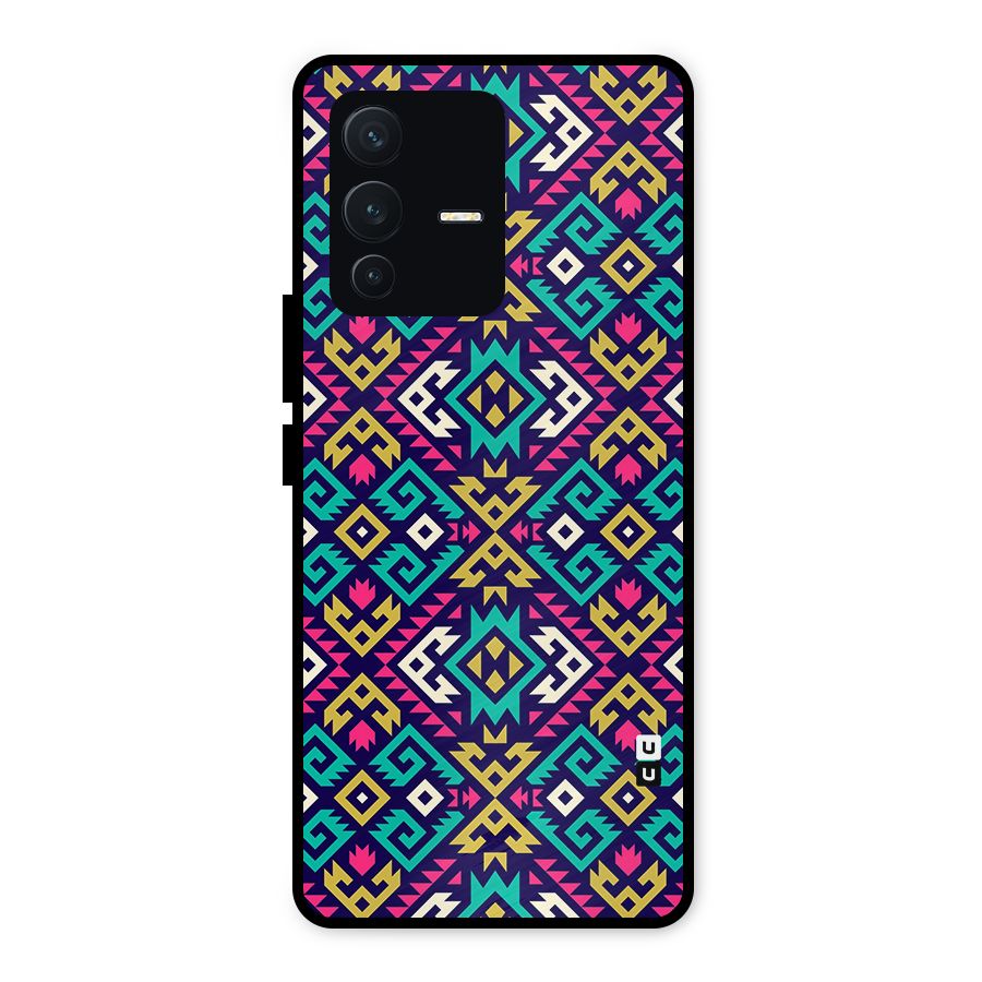 Retro Geometric Pattern Metal Back Case for Vivo V23 5G
