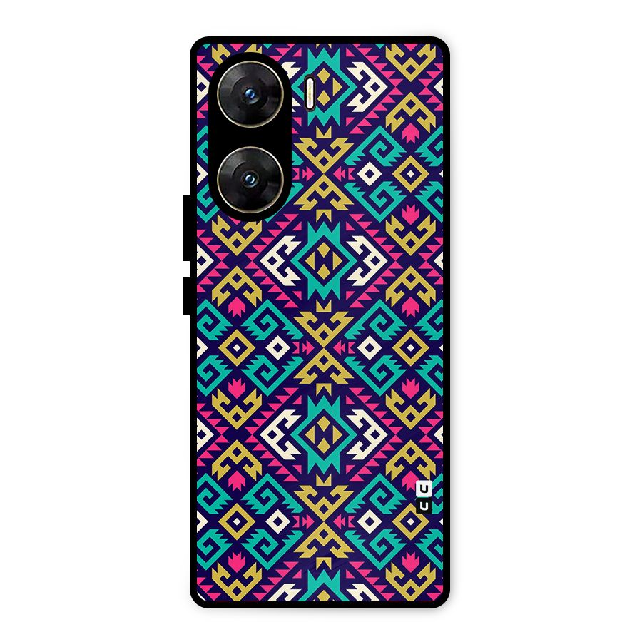 Retro Geometric Pattern Metal Back Case for Vivo V29e