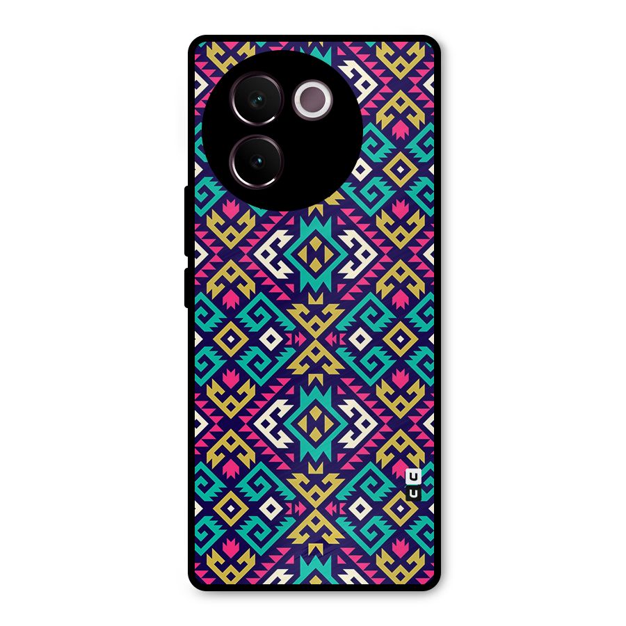 Retro Geometric Pattern Metal Back Case for Vivo V30e