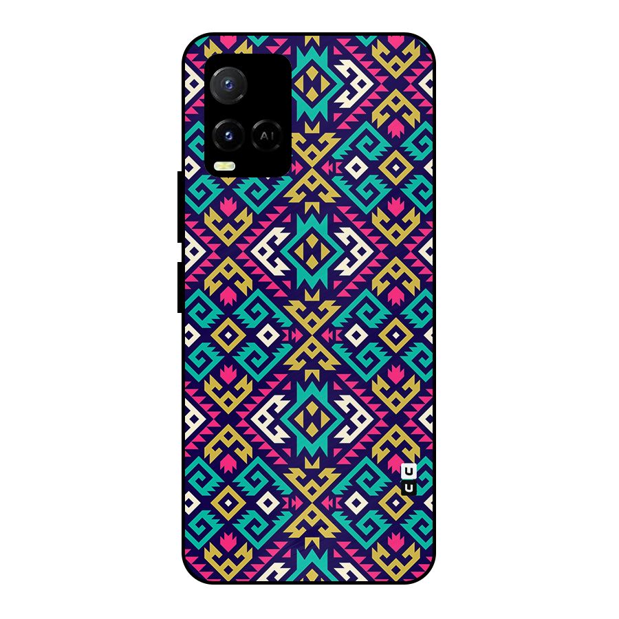 Retro Geometric Pattern Metal Back Case for Vivo Y21G