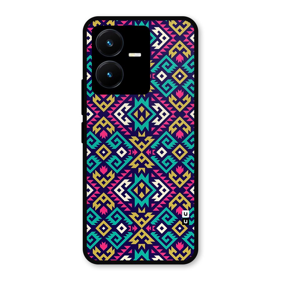 Retro Geometric Pattern Metal Back Case for Vivo Y22