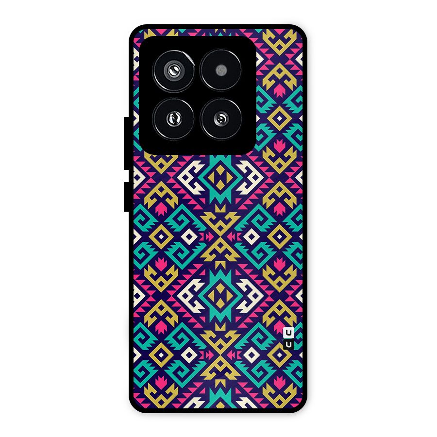 Retro Geometric Pattern Metal Back Case for Xiaomi 14 Pro