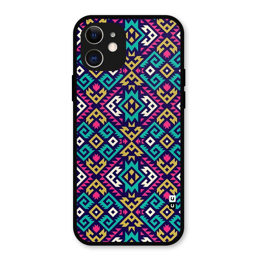 Retro Geometric Pattern Metal Back Case for iPhone 12