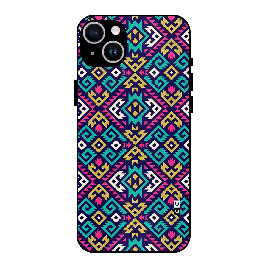 Retro Geometric Pattern Metal Back Case for iPhone 14 Plus