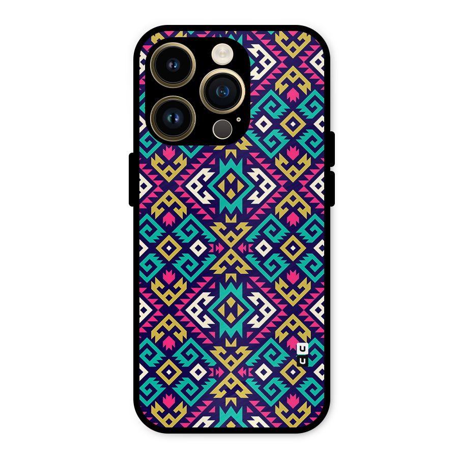 Retro Geometric Pattern Metal Back Case for iPhone 14 Pro