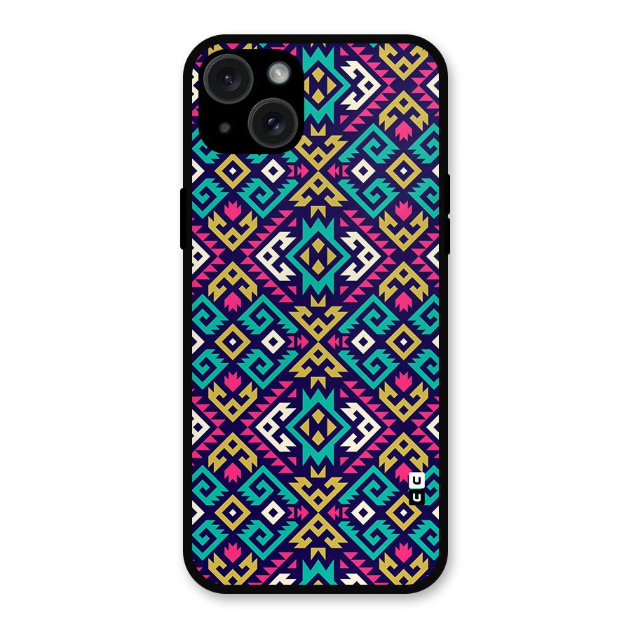 Retro Geometric Pattern Metal Back Case for iPhone 15 Plus