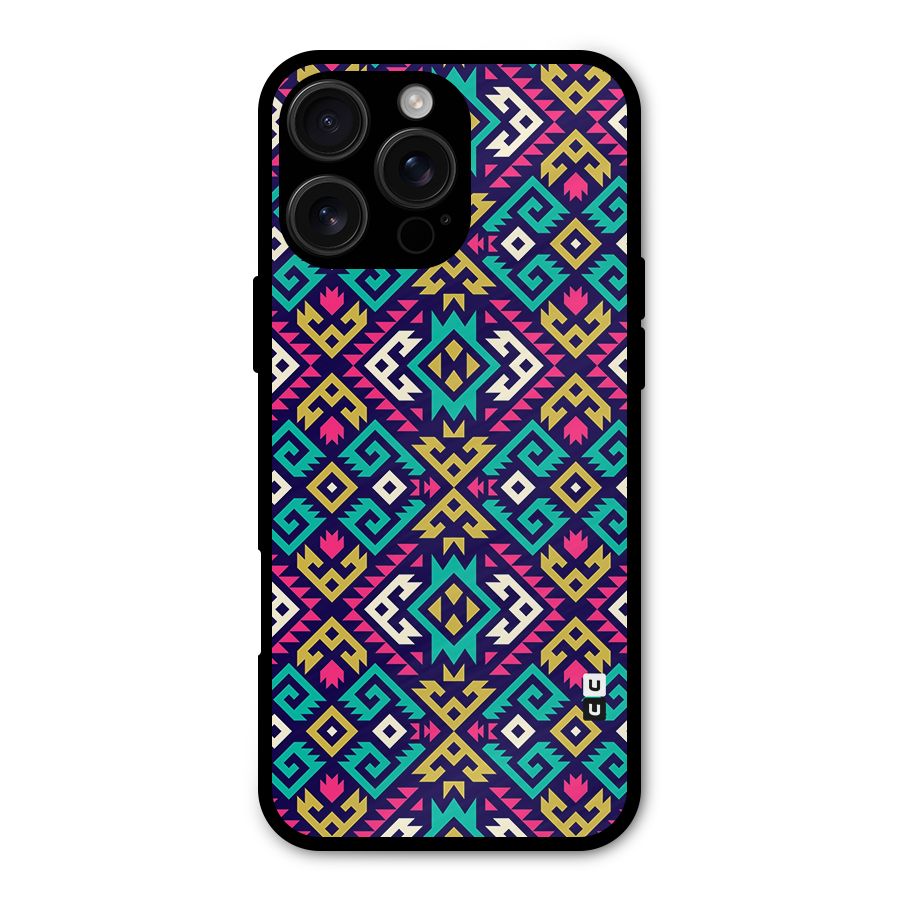 Retro Geometric Pattern Metal Back Case for iPhone 16 Pro Max