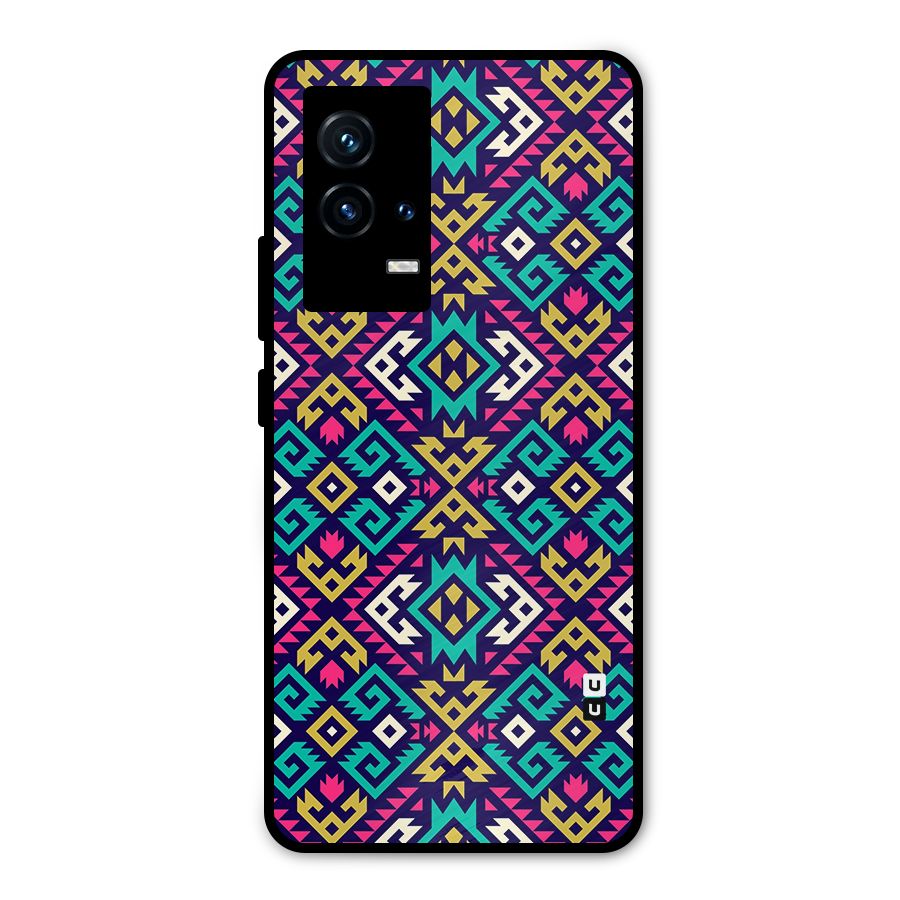Retro Geometric Pattern Metal Back Case for iQOO 9 5G
