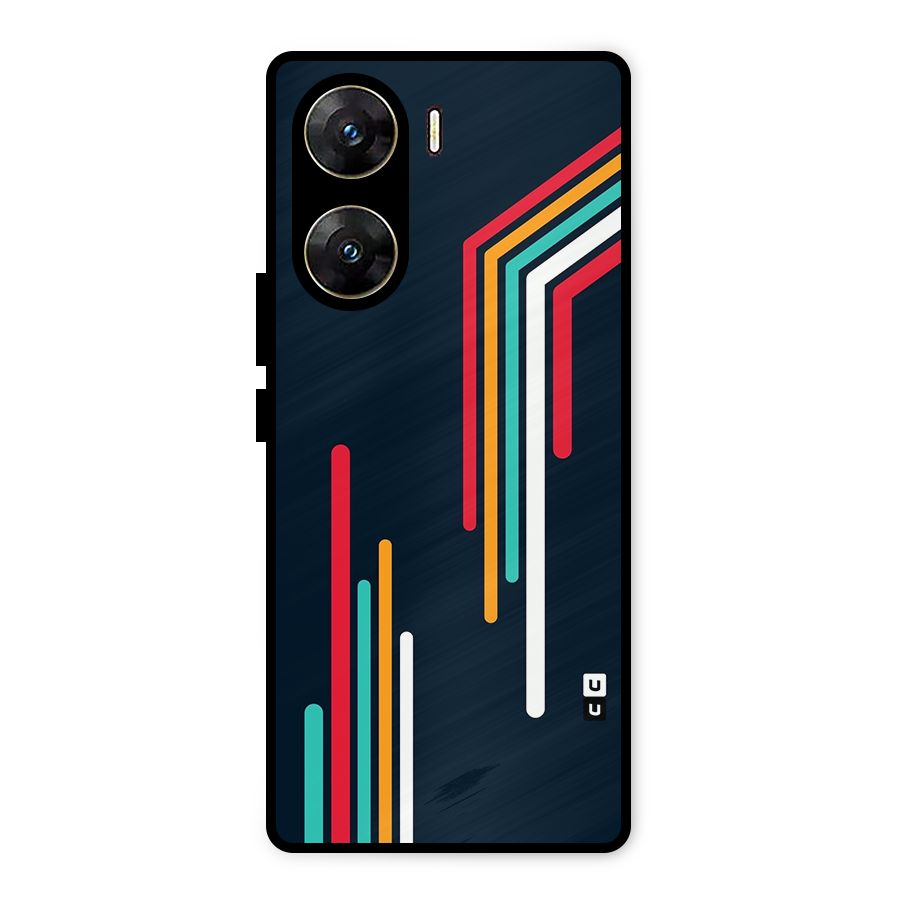 Retro Lines Minimal Stripes Metal Back Case for Vivo V29e