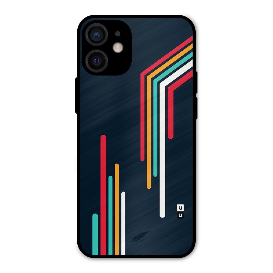 Retro Lines Minimal Stripes Metal Back Case for iPhone 12 Mini