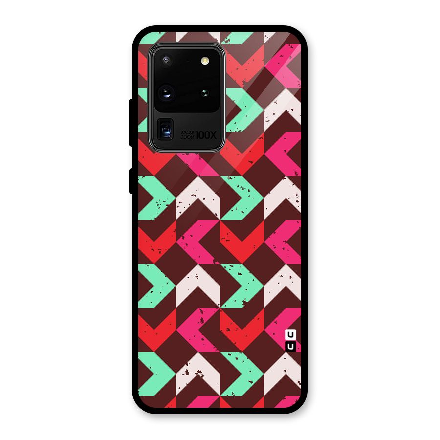 Retro Red Pink Pattern Glass Back Case for Galaxy S20 Ultra