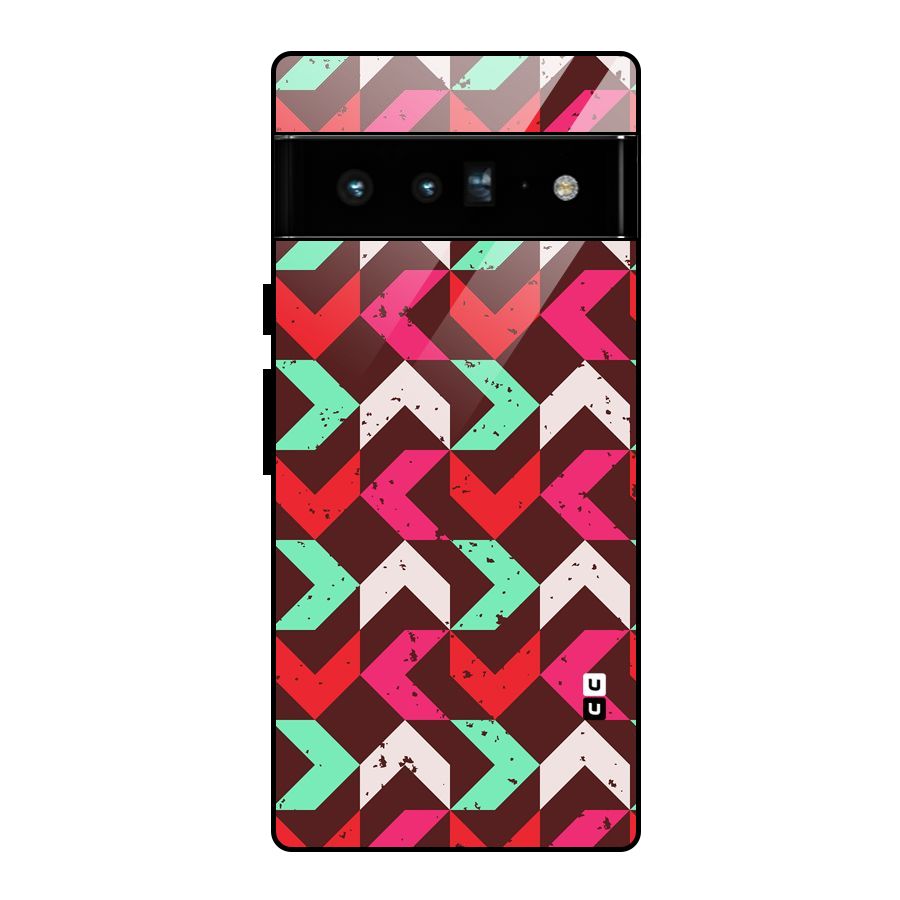 Retro Red Pink Pattern Glass Back Case for Google Pixel 6 Pro