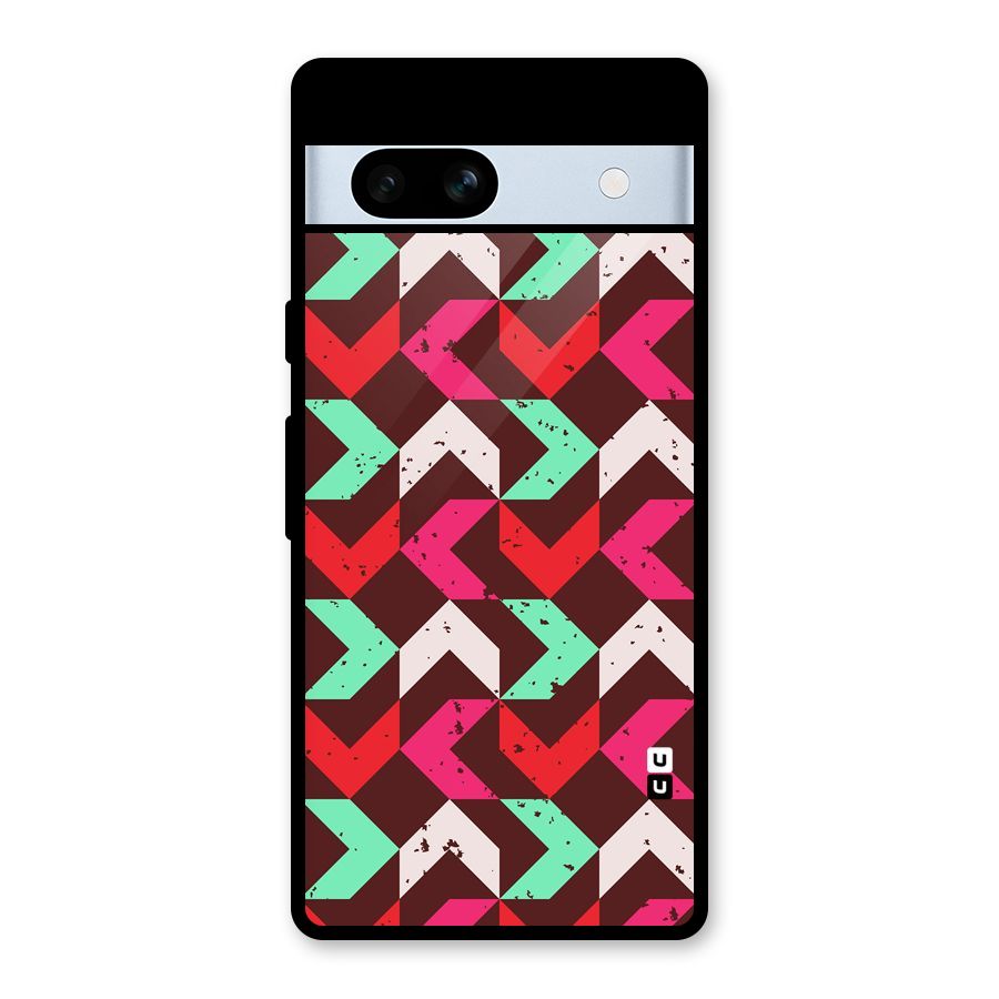 Retro Red Pink Pattern Glass Back Case for Google Pixel 7a
