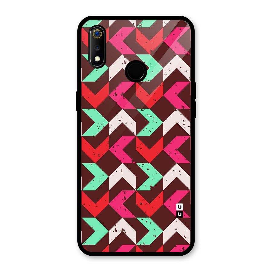 Retro Red Pink Pattern Glass Back Case for Realme 3i