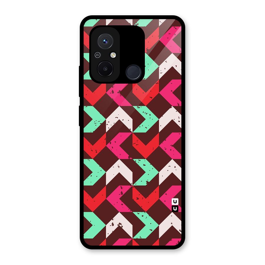 Retro Red Pink Pattern Glass Back Case for Redmi 12C