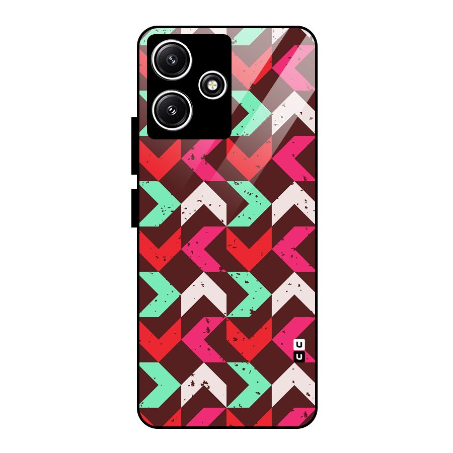 Retro Red Pink Pattern Glass Back Case for Redmi 12 5G