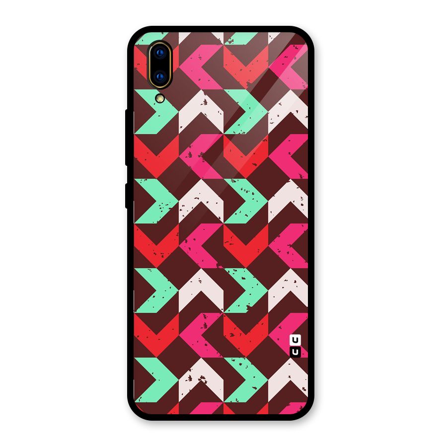 Retro Red Pink Pattern Glass Back Case for Vivo V11 Pro