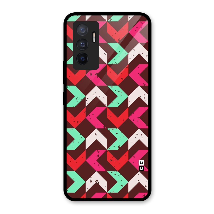 Retro Red Pink Pattern Glass Back Case for Vivo V23e
