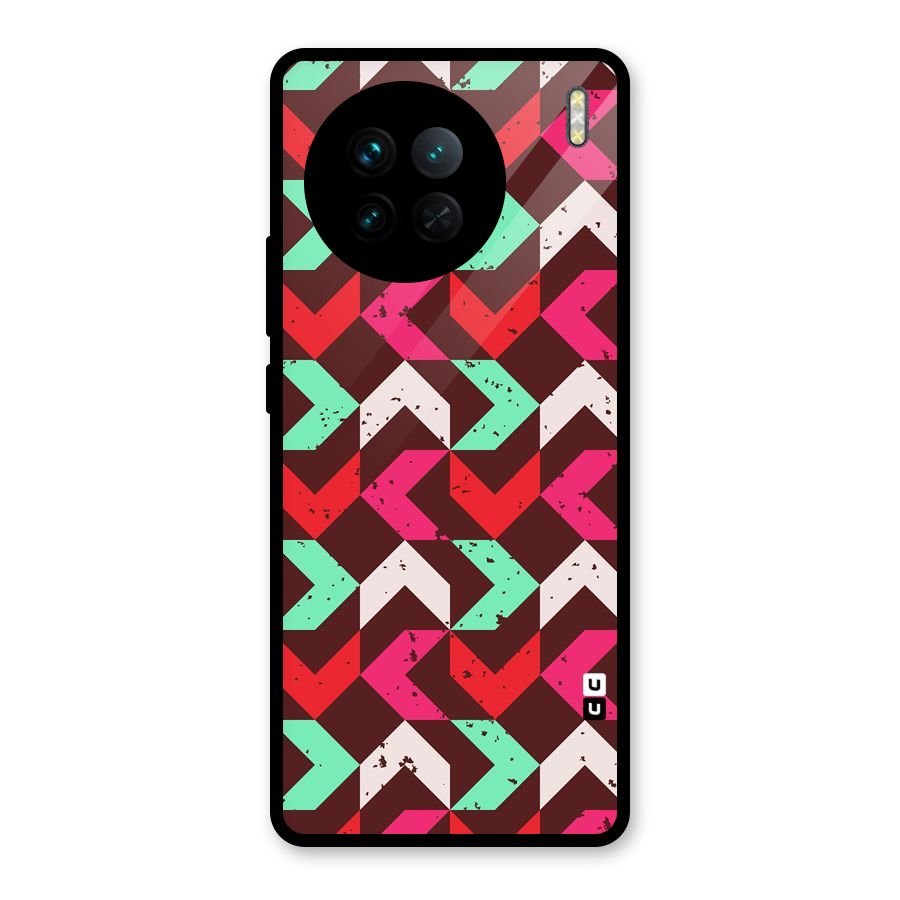 Retro Red Pink Pattern Glass Back Case for Vivo X90