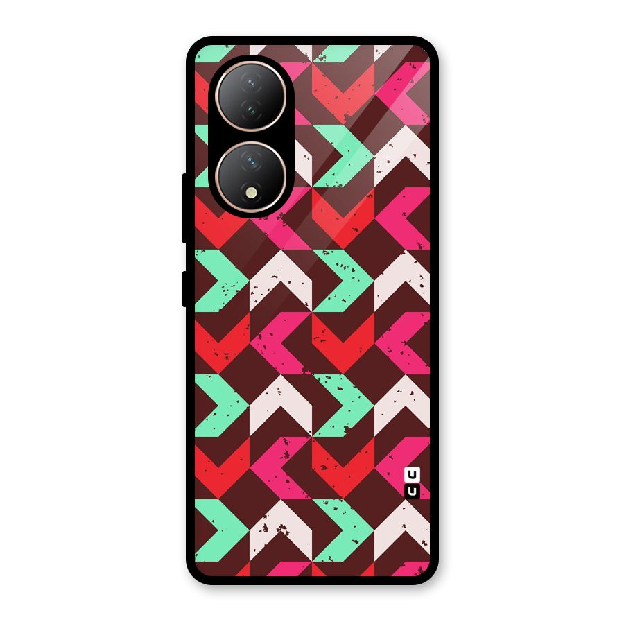 Retro Red Pink Pattern Glass Back Case for Vivo Y100A