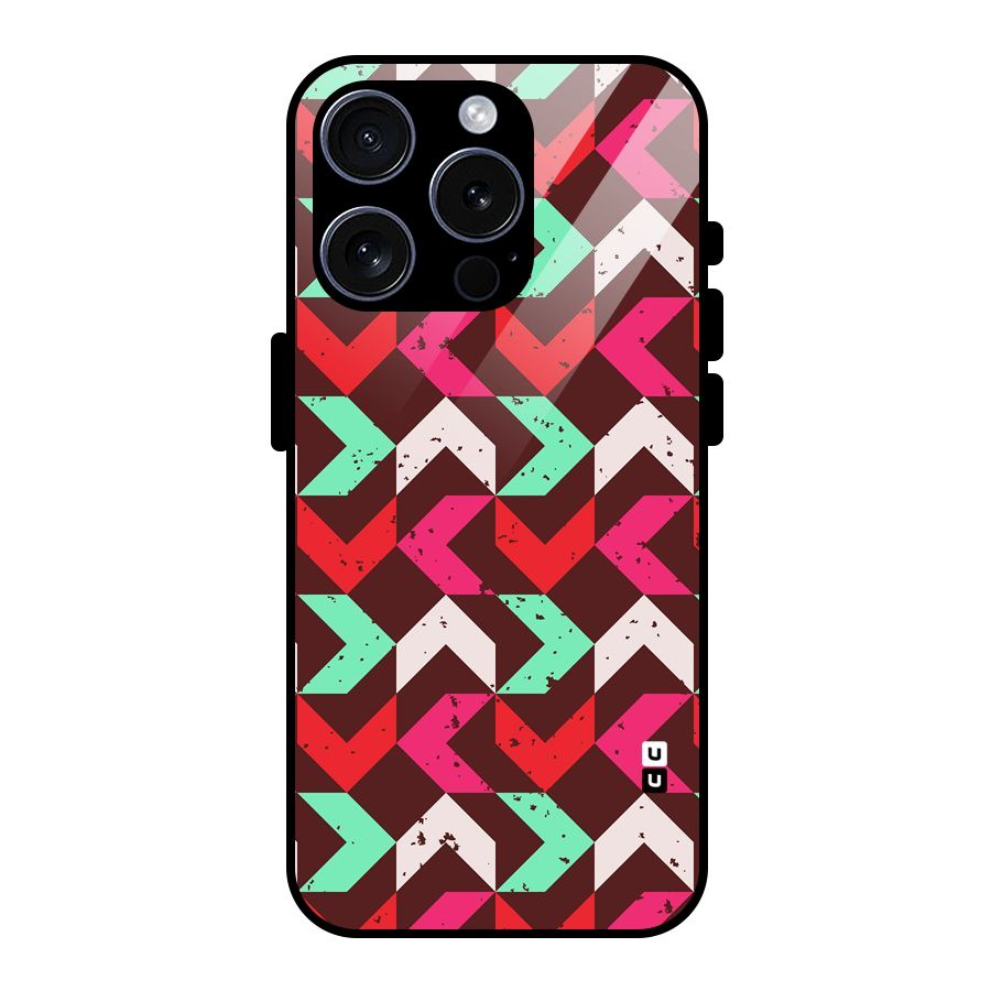 Retro Red Pink Pattern Glass Back Case for iPhone 15 Pro