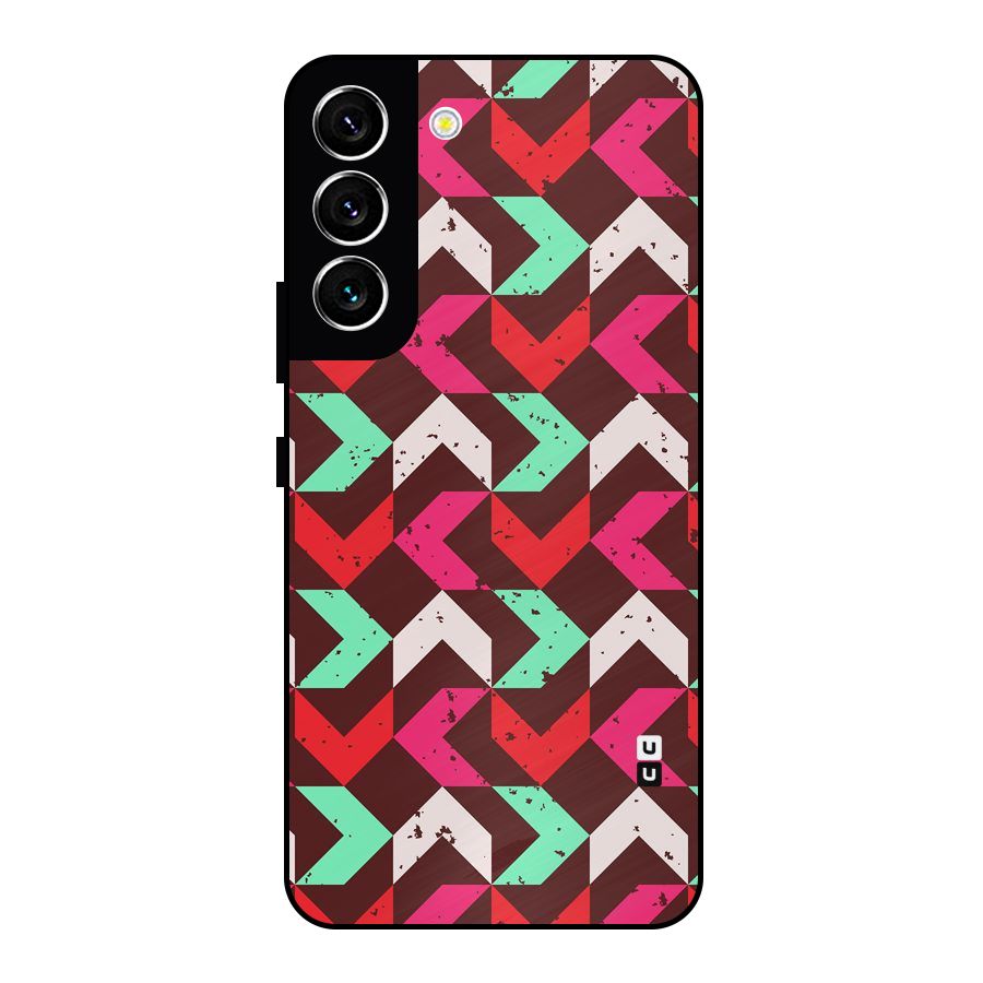 Retro Red Pink Pattern Metal Back Case for Galaxy S22 5G