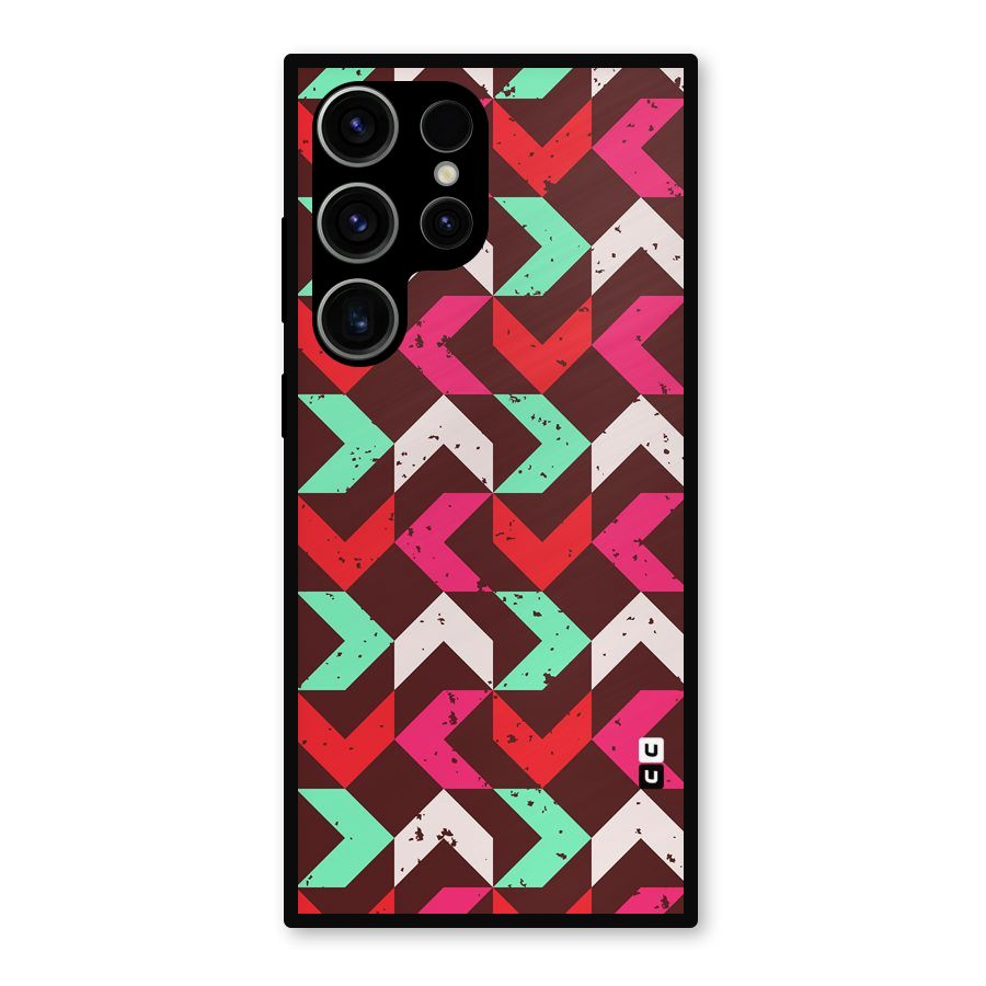 Retro Red Pink Pattern Metal Back Case for Galaxy S23 Ultra