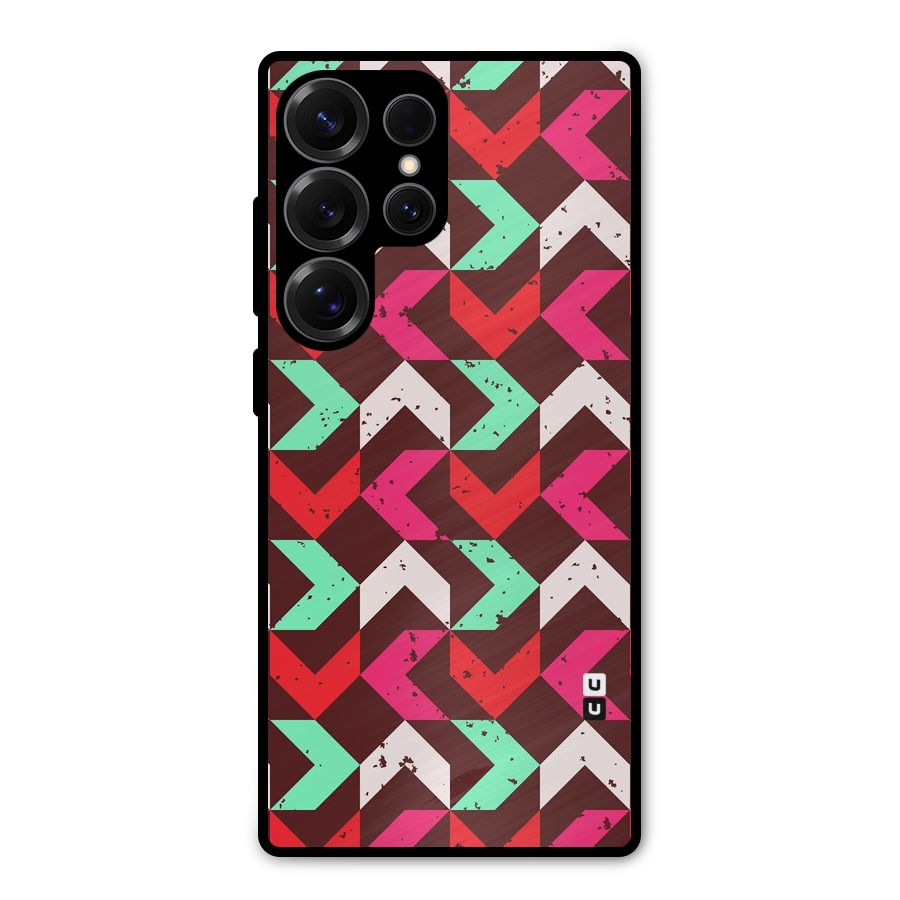 Retro Red Pink Pattern Metal Back Case for Galaxy S25 Ultra