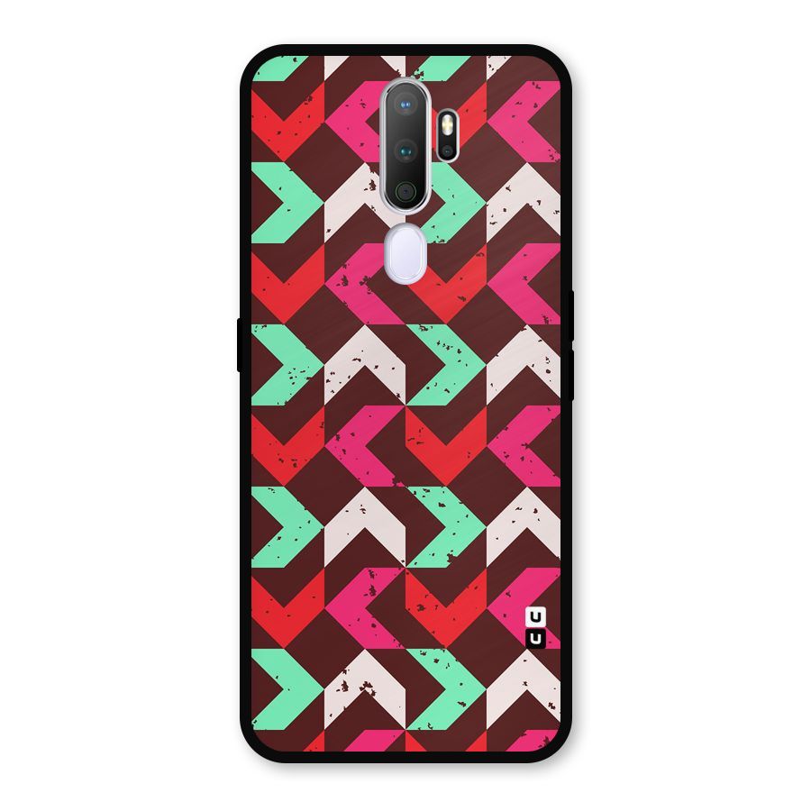 Retro Red Pink Pattern Metal Back Case for Oppo A9 (2020)