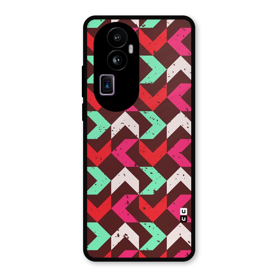 Retro Red Pink Pattern Metal Back Case for Oppo Reno10 Pro Plus
