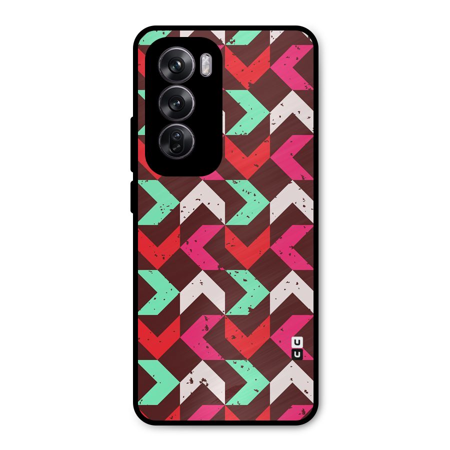 Retro Red Pink Pattern Metal Back Case for Oppo Reno12 Pro