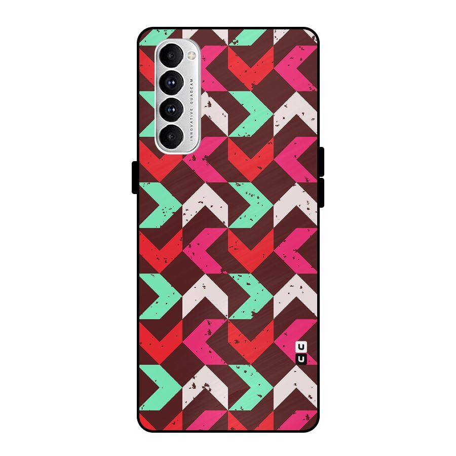 Retro Red Pink Pattern Metal Back Case for Oppo Reno4 Pro