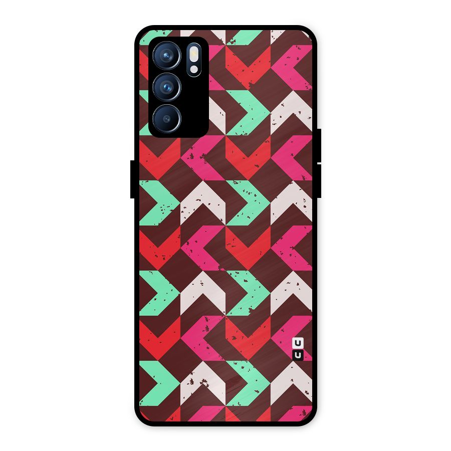 Retro Red Pink Pattern Metal Back Case for Oppo Reno6 5G