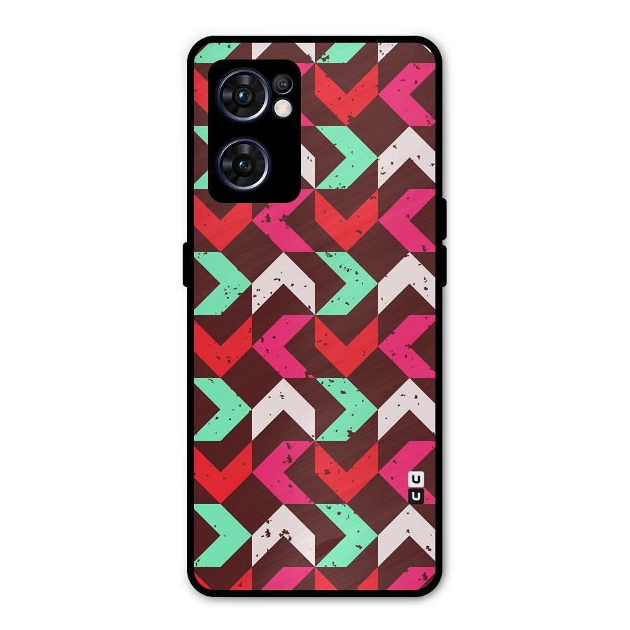 Retro Red Pink Pattern Metal Back Case for Oppo Reno7 5G