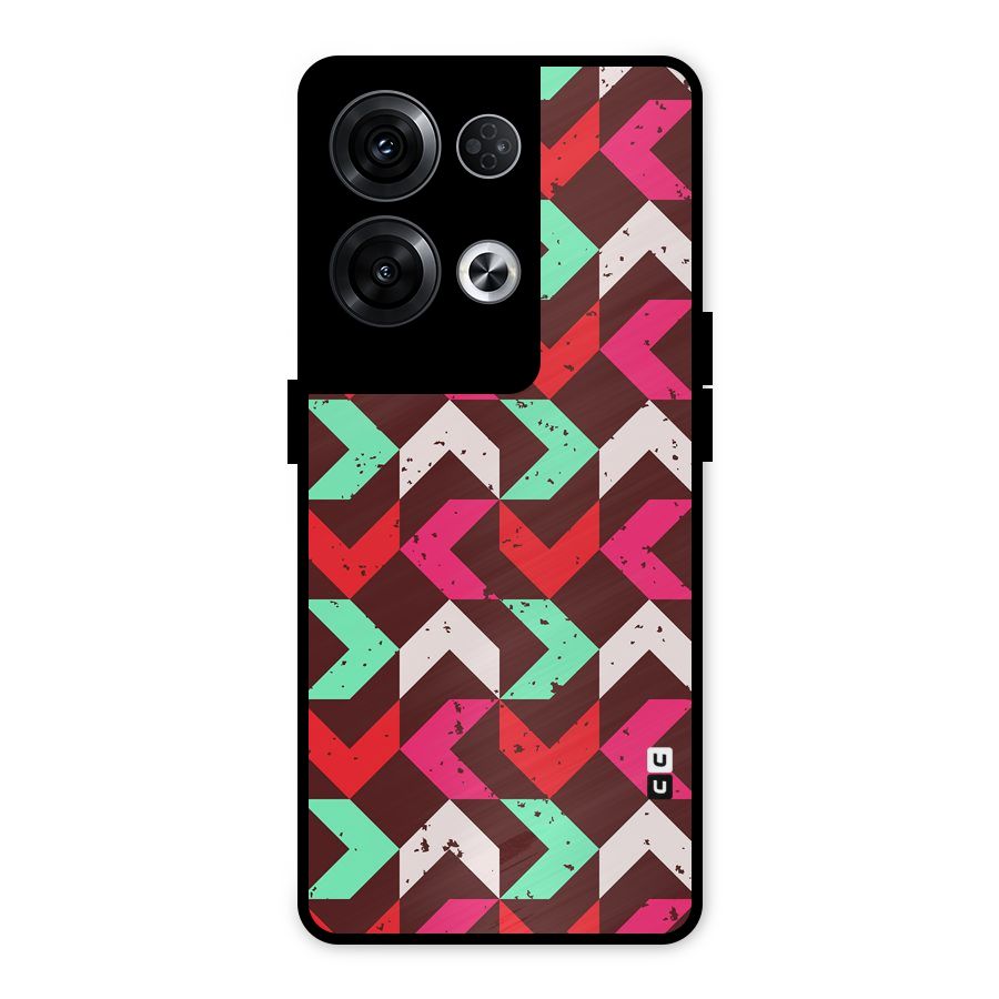 Retro Red Pink Pattern Metal Back Case for Oppo Reno8 Pro 5G