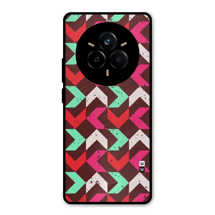 Retro Red Pink Pattern Metal Back Case for Realme 14 Pro