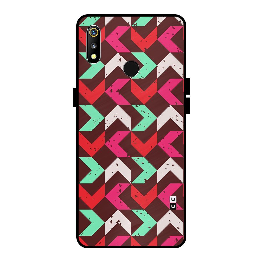 Retro Red Pink Pattern Metal Back Case for Realme 3