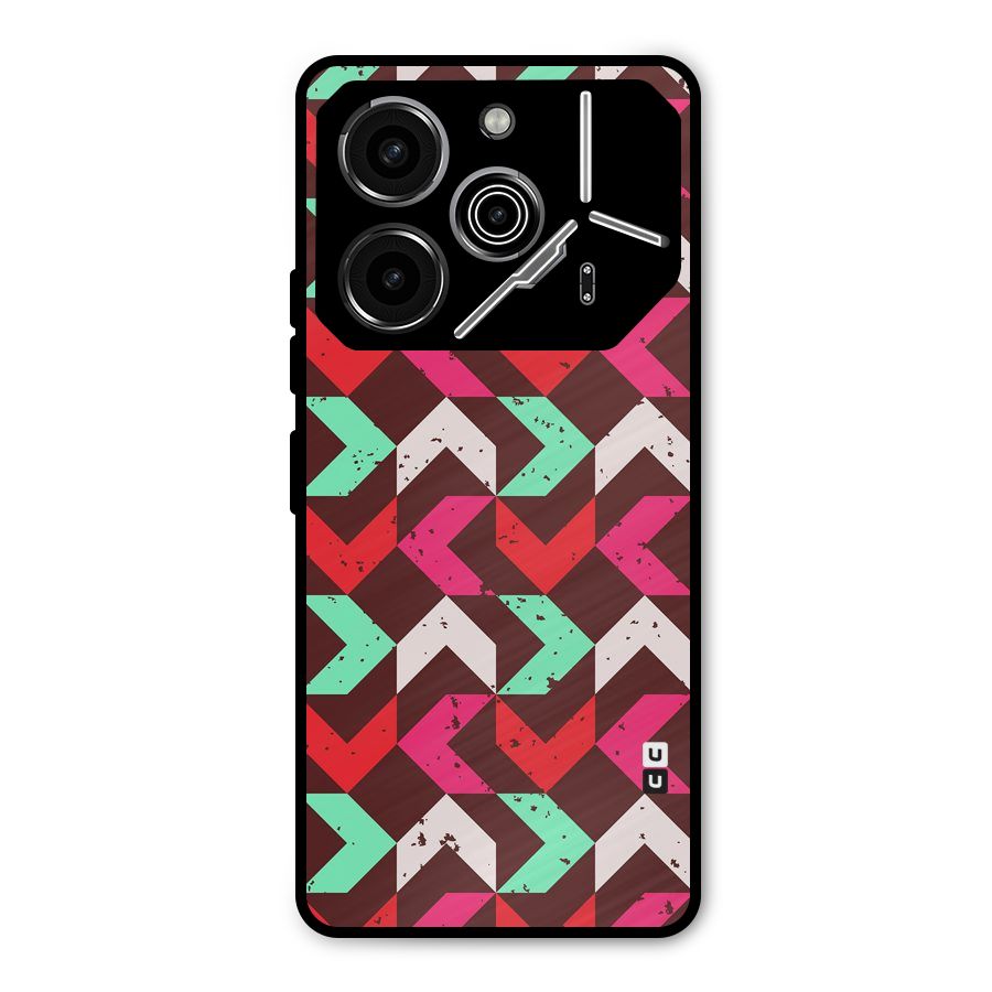 Retro Red Pink Pattern Metal Back Case for Tecno Pova 6 Pro