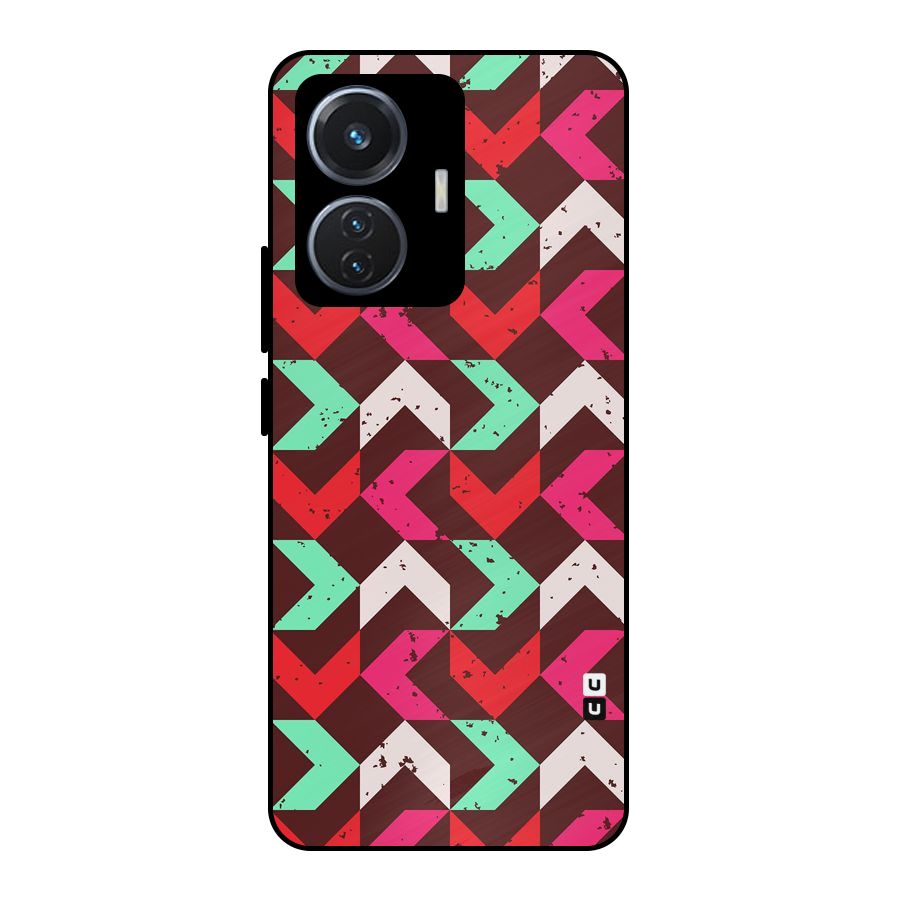 Retro Red Pink Pattern Metal Back Case for Vivo T1 44W