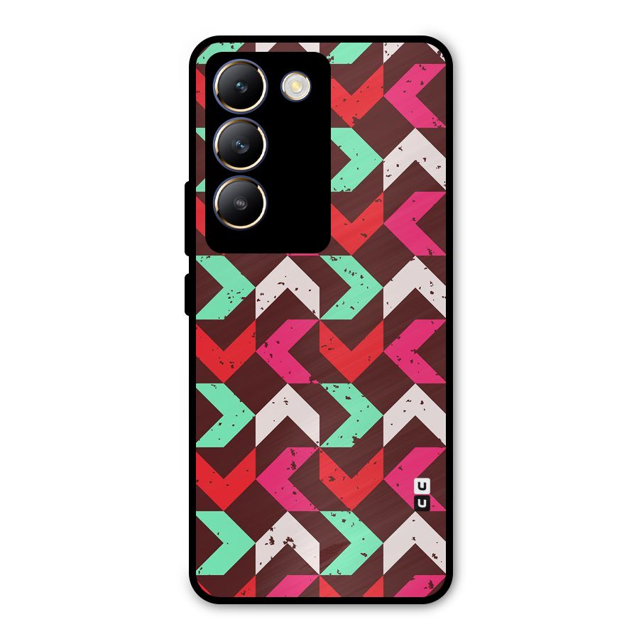 Retro Red Pink Pattern Metal Back Case for Vivo T3 5G