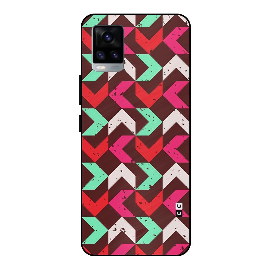 Retro Red Pink Pattern Metal Back Case for Vivo V20 2021
