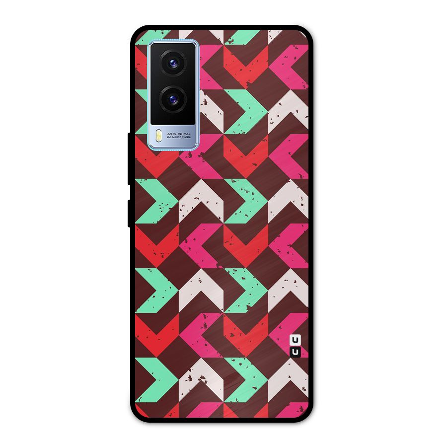 Retro Red Pink Pattern Metal Back Case for Vivo V21e 5G