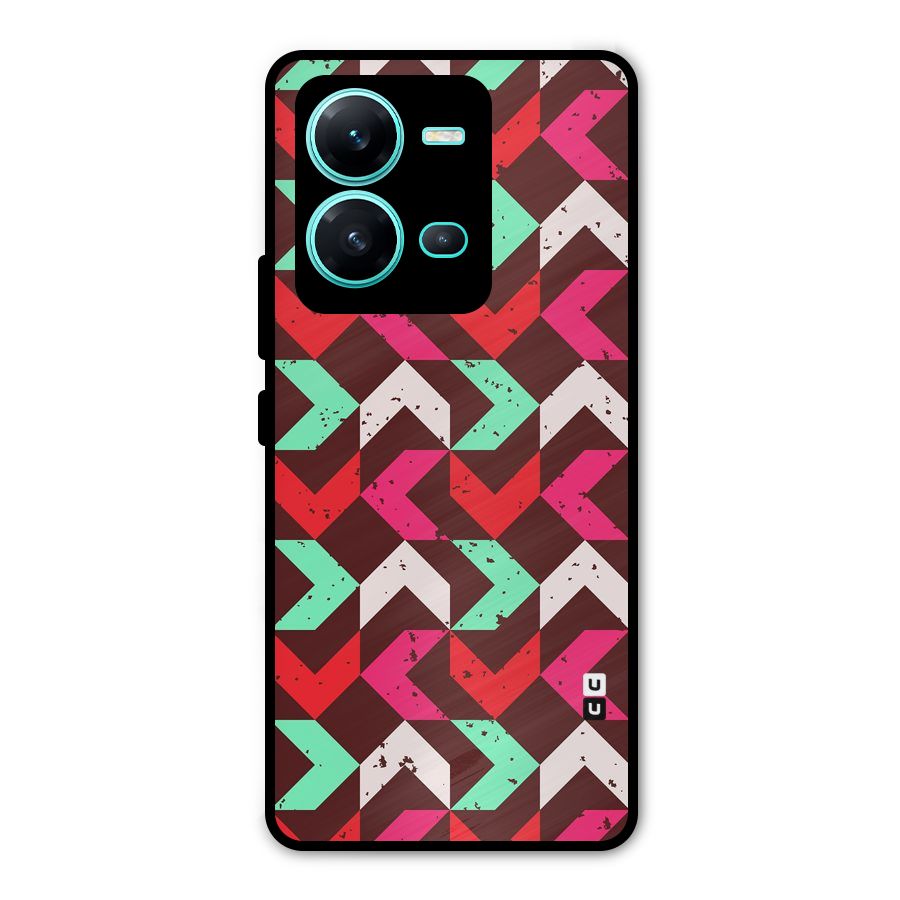 Retro Red Pink Pattern Metal Back Case for Vivo V25