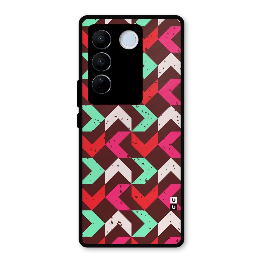 Retro Red Pink Pattern Metal Back Case for Vivo V27 Pro