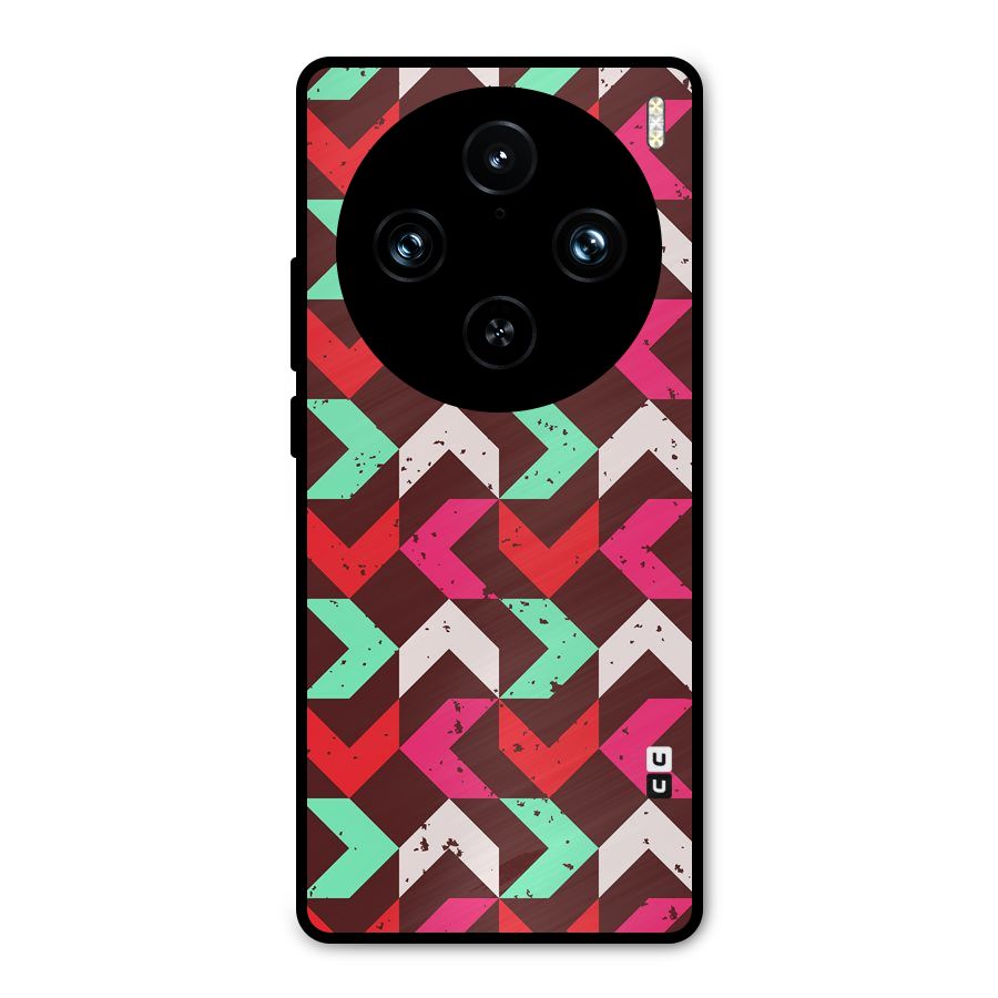 Retro Red Pink Pattern Metal Back Case for Vivo X100 Pro